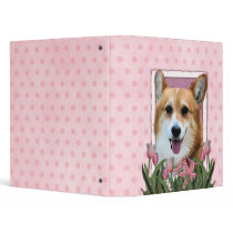 Mothers Day - Pink Tulips - Corgi - Owen 3 Ring Binder