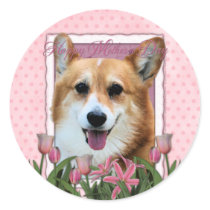 Mothers Day - Pink Tulips - Corgi - Owen Stickers