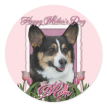 Mothers Day - Pink Tulips - Corgi Round Stickers