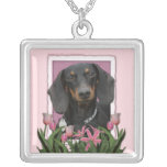 Mothers Day - Pink Tulips - Dachshund - Winston Custom Necklace