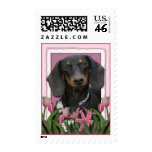 Mothers Day - Pink Tulips - Dachshund - Winston Postage Stamp