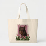 Mothers Day - Pink Tulips - Doberman - Red - Rocky Canvas Bags