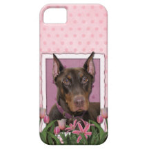Mothers Day - Pink Tulips - Doberman - Red - Rocky iPhone 5 Cases