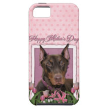 Mothers Day - Pink Tulips - Doberman - Red - Rocky iPhone 5 Cover