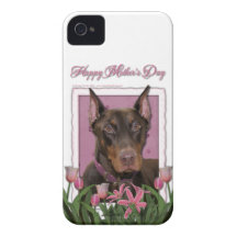Mothers Day - Pink Tulips - Doberman - Red - Rocky Case-Mate iPhone 4 Case