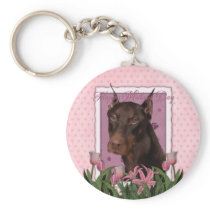 Mothers Day - Pink Tulips - Doberman - Red - Rocky Key Chains