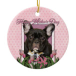 Mothers Day - Pink Tulips - French Bulldog - Teal Christmas Ornament