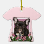 Mothers Day - Pink Tulips - French Bulldog - Teal Ornaments