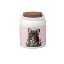 Mothers Day - Pink Tulips - Frenchie - Teal Candy Dishes