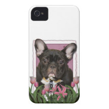 Mothers Day - Pink Tulips - Frenchie - Teal iPhone 4 Cover