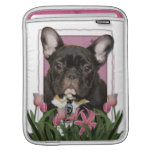 Mothers Day - Pink Tulips - Frenchie - Teal Sleeves For iPads
