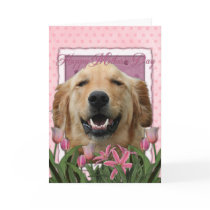 Mothers Day - Pink Tulips - Golden Retriever Cards