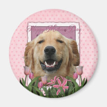 Mothers Day - Pink Tulips - Golden Retriever Refrigerator Magnets