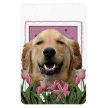 Mothers Day - Pink Tulips - Golden Retriever Vinyl Magnets