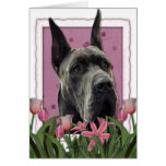 Mothers Day - Pink Tulips - Great Dane - Grey Greeting Card