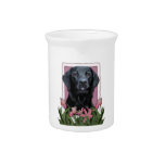 Mothers Day - Pink Tulips - Labrador - Black - Gag Beverage Pitcher