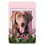 Mothers Day - Pink Tulips - Labrador - Chocolate Rectangular Magnet
