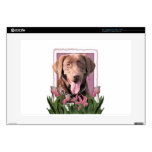 Mothers Day - Pink Tulips - Labrador - Chocolate 15" Laptop Decals
