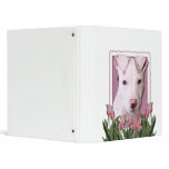 Mothers Day - Pink Tulips - Pitbull Puppy - Petey Vinyl Binders