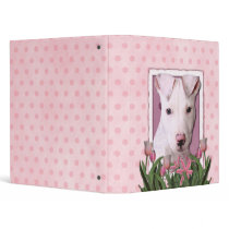 Mothers Day - Pink Tulips - Pitbull Puppy - Petey Binder