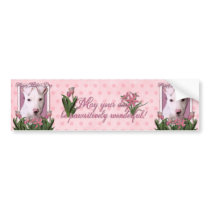 Mothers Day - Pink Tulips - Pitbull Puppy - Petey Bumper Sticker