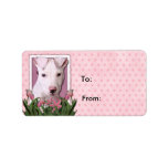 Mothers Day - Pink Tulips - Pitbull Puppy - Petey labels