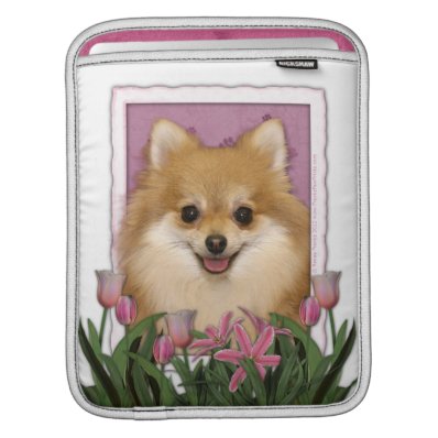 Mothers Day - Pink Tulips - Pomeranian iPad Sleeve