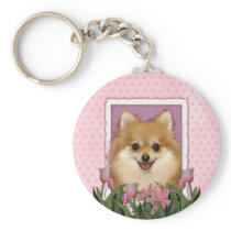 Mothers Day - Pink Tulips - Pomeranian Key Chains