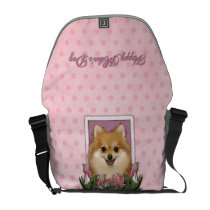 Mothers Day - Pink Tulips - Pomeranian Courier Bags
