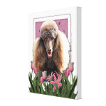 Mothers Day - Pink Tulips - Poodle - Chocolate Gallery Wrap Canvas