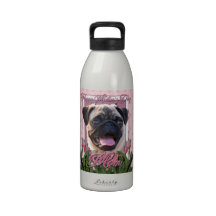 Mothers Day - Pink Tulips - Pug Drinking Bottle