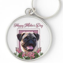 Mothers Day - Pink Tulips - Pug Key Chain