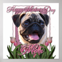 Mothers Day - Pink Tulips - Pug Print