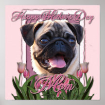 Mothers Day - Pink Tulips - Pug Print