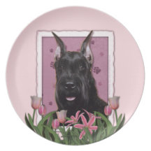 Mothers Day - Pink Tulips - Schnauzer Party Plate
