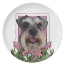 Mothers Day - Pink Tulips - Schnauzer Dinner Plates