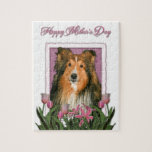 Mothers Day - Pink Tulips - Sheltie Jigsaw Puzzles