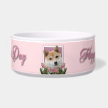 Mothers Day - Pink Tulips - Shiba Inu Dog Water Bowls