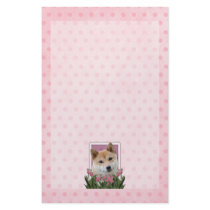 Mothers Day - Pink Tulips - Shiba Inu Stationery Paper