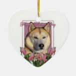 Mothers Day - Pink Tulips - Siberian Husky Christmas Ornament