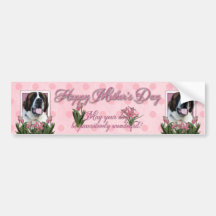 Mothers Day - Pink Tulips - St Bernard - Mae Bumper Stickers
