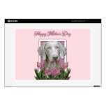 Mothers Day - Pink Tulips - Weimaraner - Gold Eyes 15" Laptop Skin