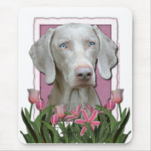 Mothers Day - Pink - Tulips - Weimeraner - Blue Mouse Pads