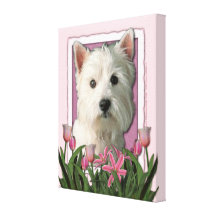 Mothers Day - Pink Tulips - Westie Stretched Canvas Prints