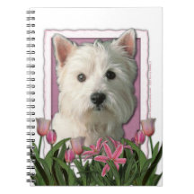 Mothers Day - Pink Tulips - Westie Spiral Notebooks