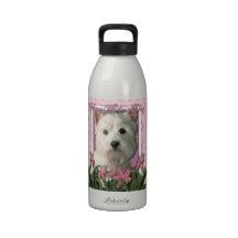 Mothers Day - Pink Tulips - Westie Water Bottle