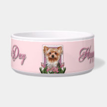 Mothers Day - Pink Tulips - Yorkshire Terrier Dog Water Bowl