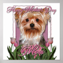Mothers Day - Pink Tulips - Yorkshire Terrier Print