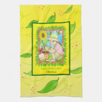 Mother's Day Sunflower, Girl with Butterflies kitchen towels