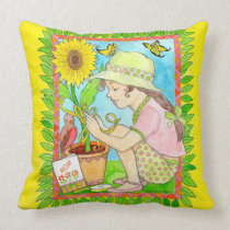 Mother's Day Sunflower, Girl with Butterflies pillows